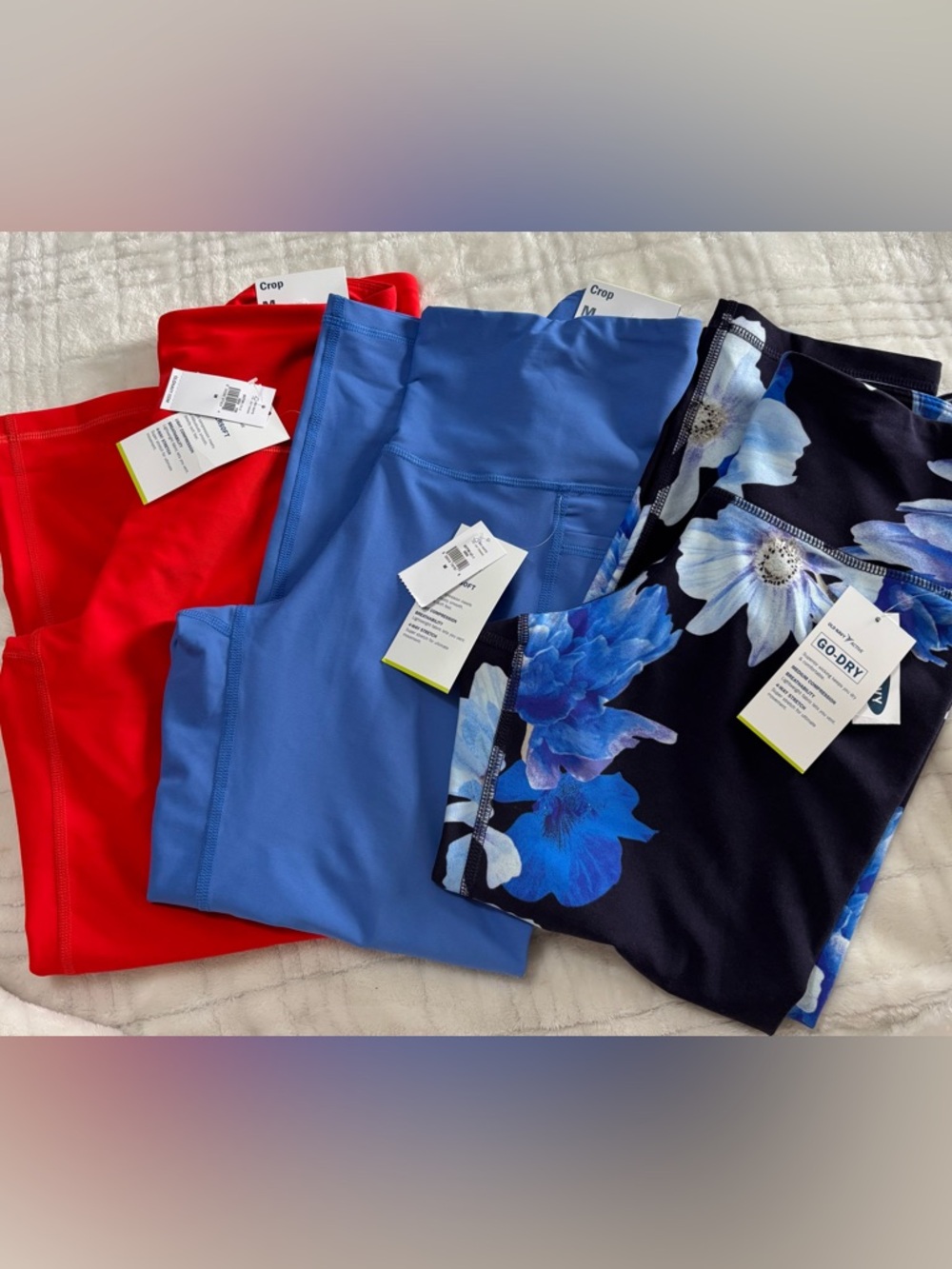 Old Navy Women's Leggings Trio - Tomato Red, Cornflower Blue & Navy Blue Floral
